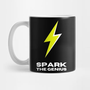 Spark The Genius logo in fluorescent yellow and white Mug